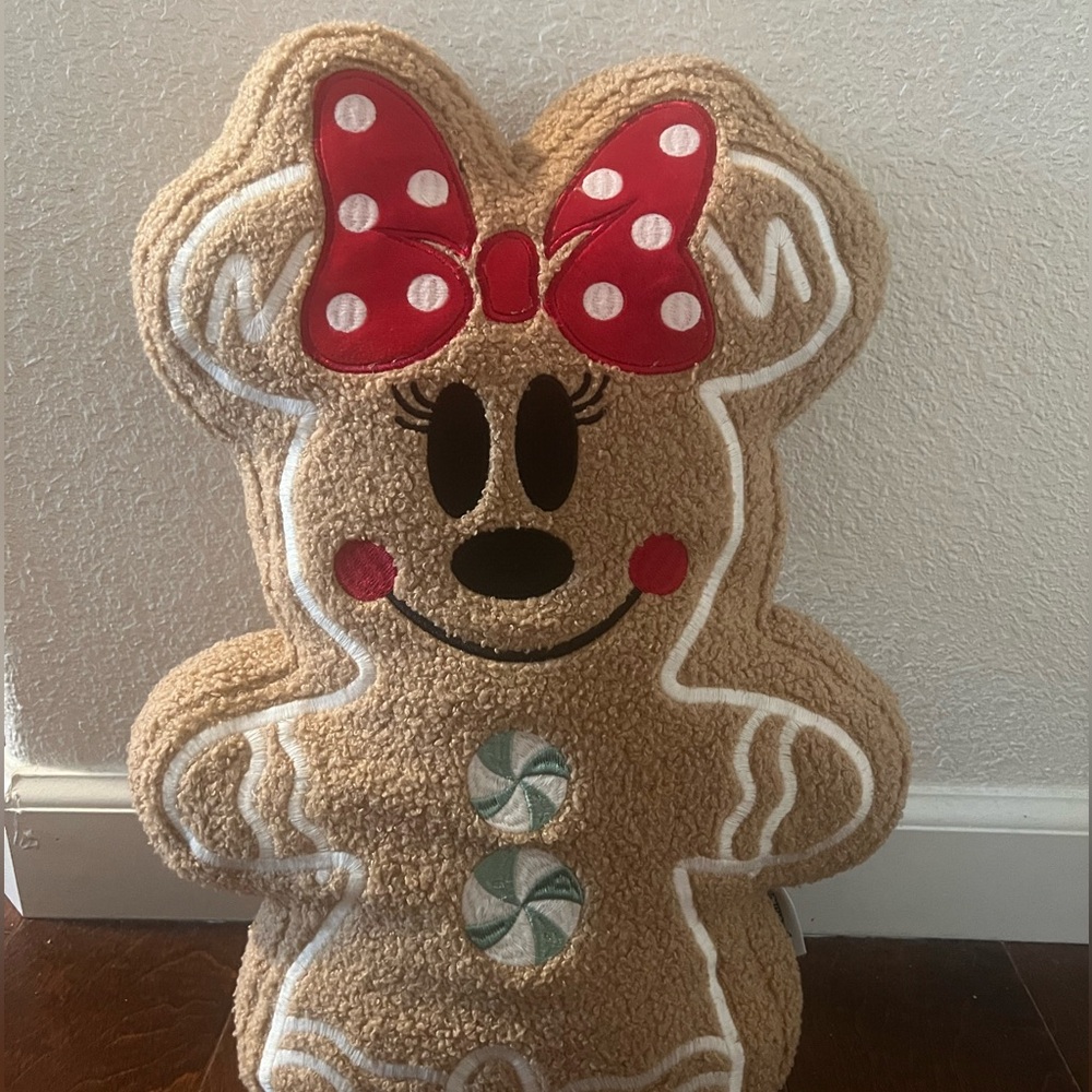 Gingerbread Minnie Plush Pillow with Red Bow